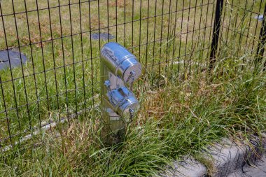 Gümüş yangın musluğu şehrin bahçesinde duruyor.