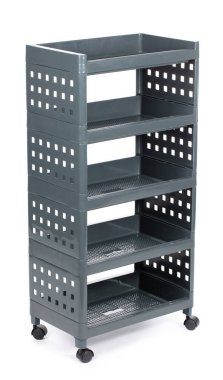 Tekerlekli çekmeceler beyaz arkaplanda izole edilmiş büyük plastik depolama