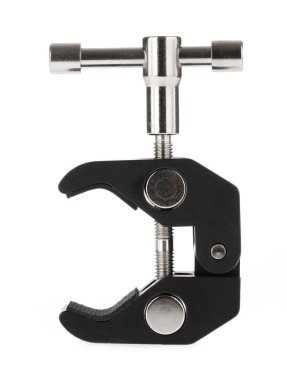 DSLR veya aynasız kamera aksesuarları için kıskaç Beyaz arkaplanda izole edildi.