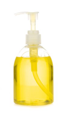 Bir şişe el dezenfektanı beyaz arka planda izole edilmiş.. 