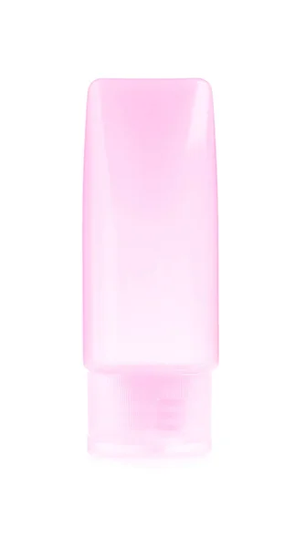 Små Plastflaskor Hygienprodukter Isolerade Vit Bakgrund — Stockfoto
