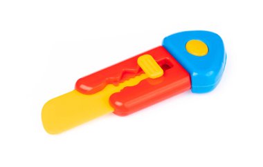 Plastik oyuncak kesici beyaz arkaplanda izole edilmiş.