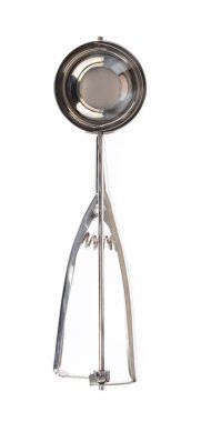 Paslanmaz Çelik Dondurma Kepçesi beyaz arka planda izole edildi. 