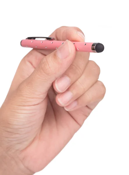 Hand Houden Van Een Zachte Puntige Touchscreen Stylus Pen Geïsoleerd — Stockfoto