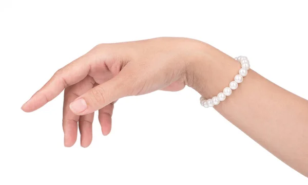 Pärla Armband Hand Isolerad Vit Bakgrund — Stockfoto
