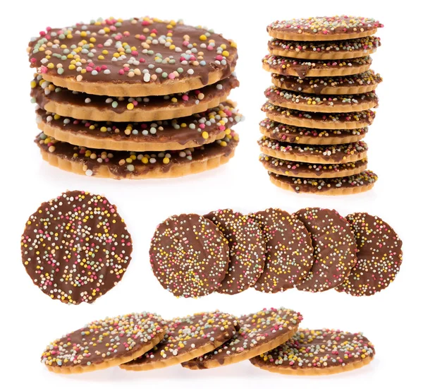 Uppsamling Cookies Med Toppning Strö Isolerad Vit Bakgrund — Stockfoto