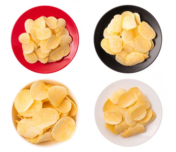 Coleção Batatas Fritas Placa Isolado Fundo Branco — Fotografia de Stock