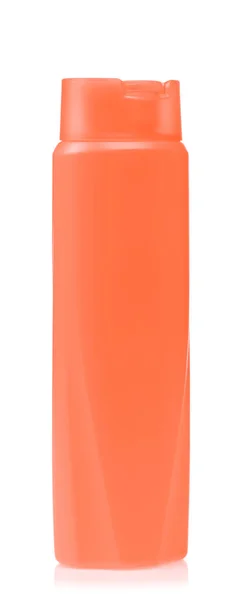 Pomerančová Plastová Láhev Šampónu Izolované Bílém Pozadí — Stock fotografie