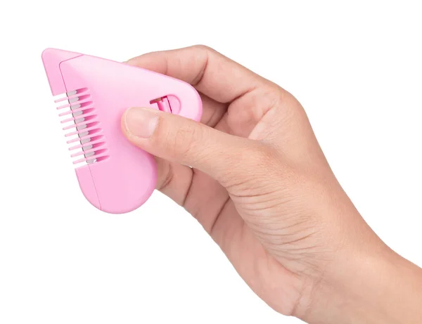 Hand Holding Female Pubic Hair Shaver Placed Isolated White Background — Stock Photo, Image