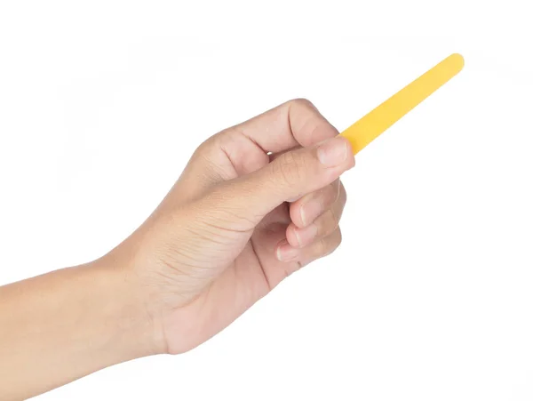 白色背景上孤立的带有黄色指甲文件的手指甲 — 图库照片