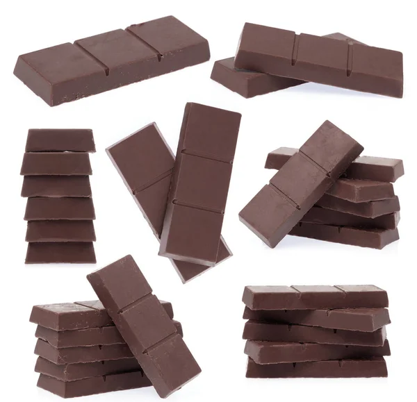 Conjunto Barras Chocolate Aisladas Sobre Fondo Blanco — Foto de Stock