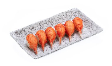 Beyaz arkaplanda Shabu shabu için taklit yengeç pençesi