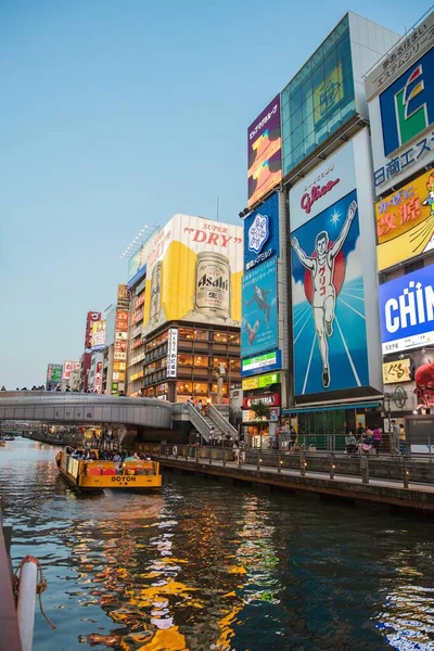 Osaka Japan May 2018 Tourist Boat Canal See Famous Glico — Stock Photo, Image