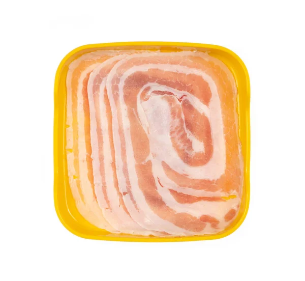 Raw Pork Belly Sliced Plate Isolated White Background Shabu Hot — Stock Photo, Image