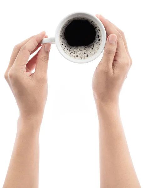 Mano Sosteniendo Una Taza Café Aislado Sobre Fondo Blanco — Foto de Stock