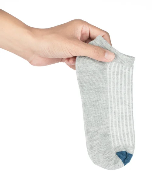 Hand Hält Kurze Socke Isoliert Auf Weißem Hintergrund — Stockfoto