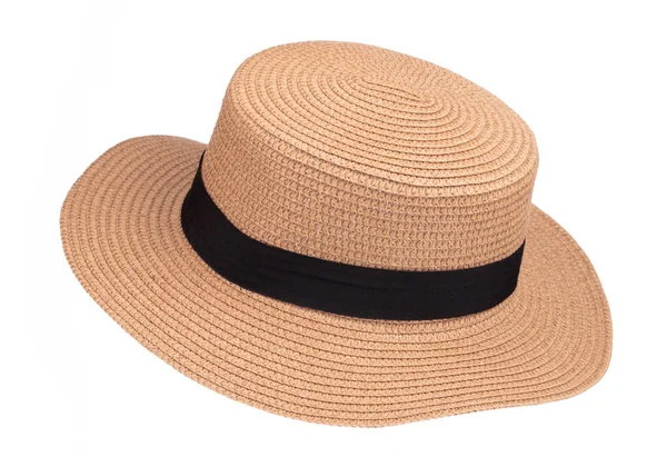 Beyaz Arka Planda Siyah Kumaşla Kaplı Geniş Kenarlı Şapka — Stok fotoğraf