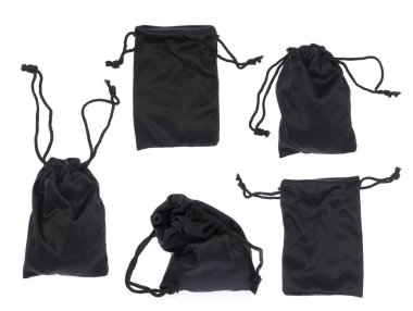 Collection of Black cloth bag isolated on white background clipart