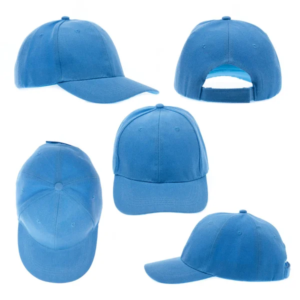 Collectie Van Blauwe Fashion Cap Geïsoleerd Witte Achtergrond — Stockfoto