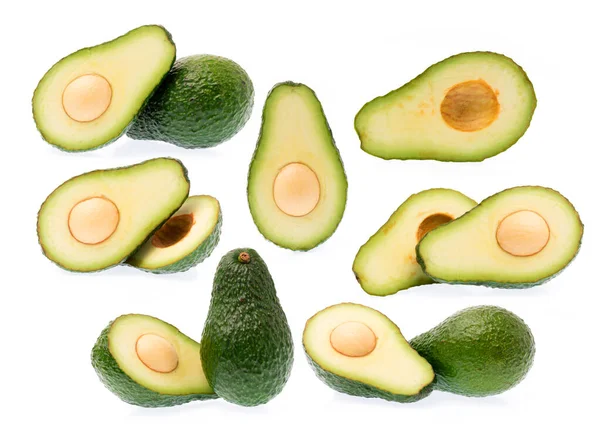 Verzameling Van Avocado Geïsoleerd Witte Achtergrond — Stockfoto