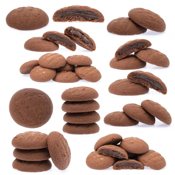 Colección Galletas Chocolate Aisladas Sobre Fondo Blanco — Foto de Stock