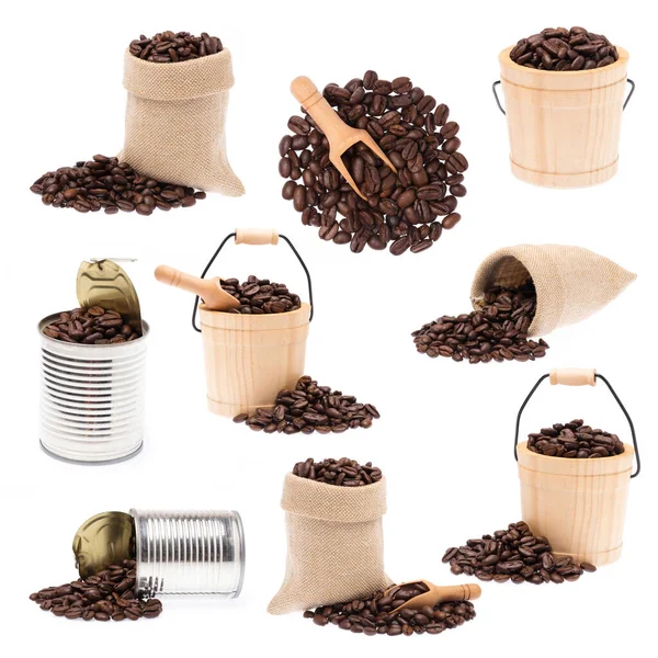 Collection Coffee Beans Isolated White Background — Stock Photo, Image