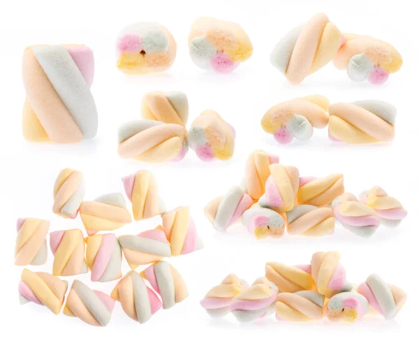 Sada Marshmallow Izolované Bílém Pozadí — Stock fotografie