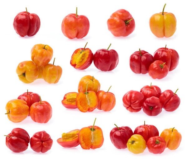 Collection of Barbados Cherry isolated on white background.
