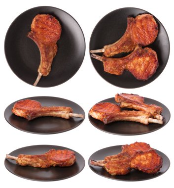 Beyaz arka planda izole edilmiş ızgara domuz pirzolası.