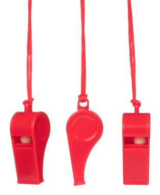 Beyaz arkaplanda kırmızı ıslık koleksiyonu izole edildi.