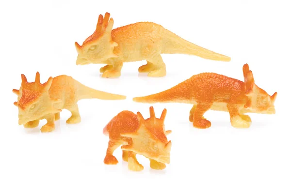 Plastikten Yapılmış Triceratops Koleksiyonu Beyaz Arka Planda Izole Edilmiş Dinozor — Stok fotoğraf