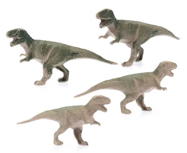 Collection Tyrannosaur Rex Made Out Plastic Dinosaur Toy Isolated White —  Fotos de Stock