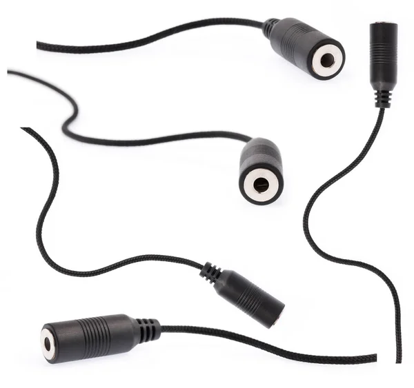 Sammlung Von Audio Mini Klinkenkabel Für Mikrofon Isoliert Auf Weißem — Stockfoto