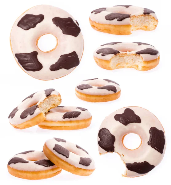 Collection Choklad Donut Med Mönster Isolerad Vit Bakgrund — Stockfoto