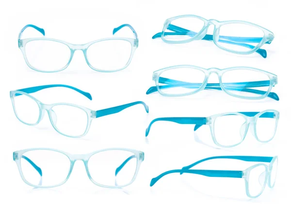 Collezione Occhiali Blu Isolati Sfondo Bianco — Foto Stock