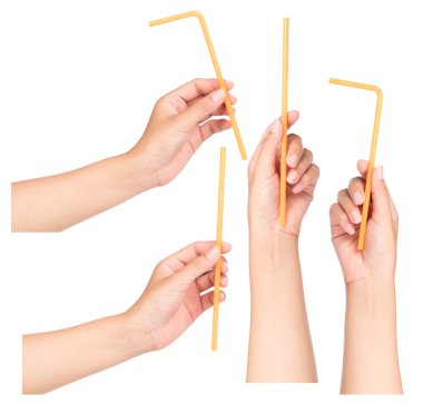 Beyaz arka planda izole edilmiş portakal içme kamışları koleksiyonu.