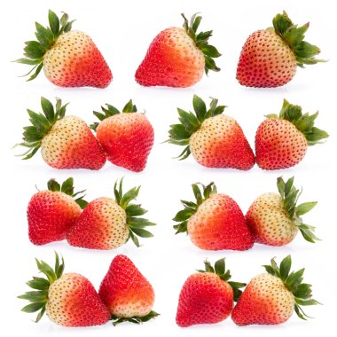 Beyaz arkaplanda izole edilmiş çilek seti