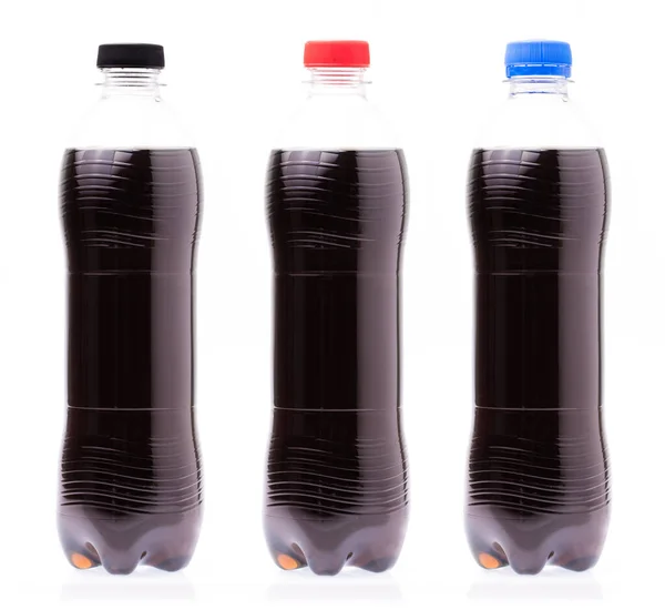 Coleção Cola Garrafa Plástico Refrigerante Carbonatado Isolado Fundo Branco — Fotografia de Stock