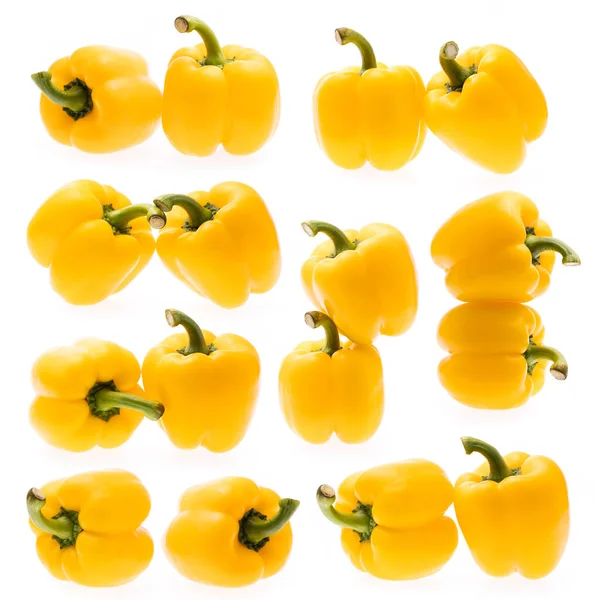 Collectie Van Sweet Yellow Bell Pepper Geïsoleerd Witte Achtergrond — Stockfoto