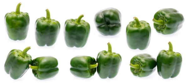 Koleksi Sweet Green Bell Pepper Diisolasi Latar Belakang Putih — Stok Foto