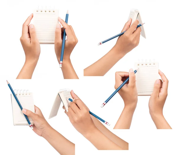 Conjunto Cadernos Mão Com Lápis Isolado Fundo Branco — Fotografia de Stock