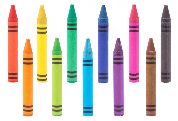 Set of Collection of Colors crayon wax isolated on White Background.