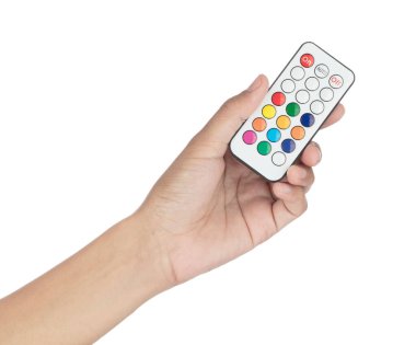 LED ışıklandırma ve beyaz arkaplanda izole edilmiş dekorasyon için renkli düğmeli uzaktan kumanda