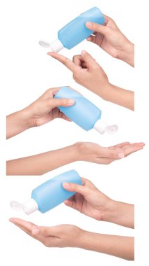 Beyaz arkaplanda el ele tutuşan tonik koleksiyonu izole edildi.