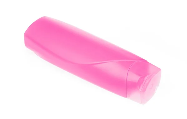 粉红色塑料洗发水瓶 白色背景隔离 — 图库照片