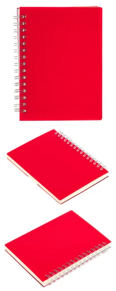 Conjunto Cuaderno Rojo Aislado Sobre Fondo Blanco — Foto de Stock