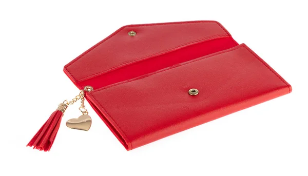 Sac Main Portefeuille Cuir Rouge Pour Femme Isolé Sur Fond — Photo