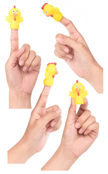 Collection Hand Wearing Animal Finger Puppets Isolated White Background — Stock Photo, Image