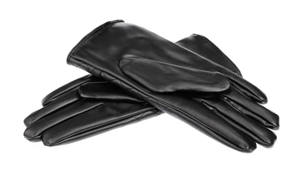 Czarne Zimowe Rękawice Skórzane Izolowane Białym Tle — Zdjęcie stockowe