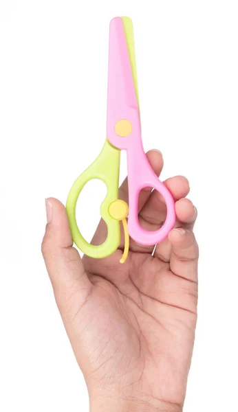 Hand Holding Kids Safety Scissors Isolated White Background — Stock Photo, Image